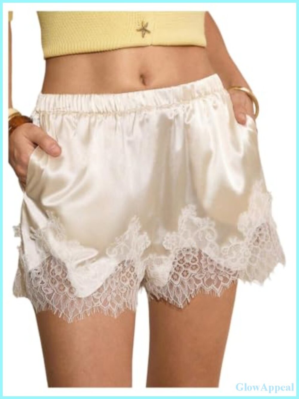 Lace Trim Satin Silk Shorts High Waisted Party Lounge Women